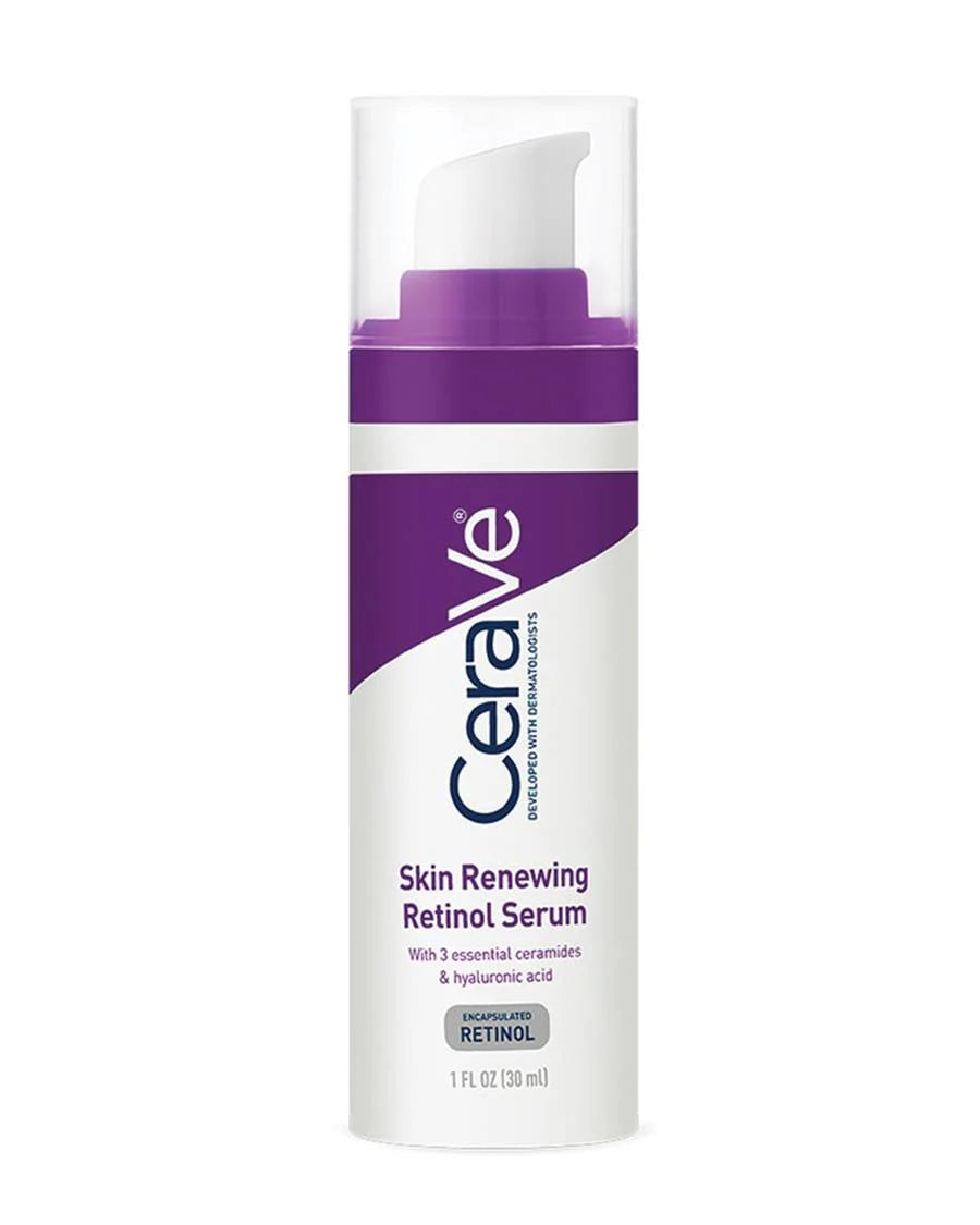 Cerave Skin Renewing Retinol Serum bottle on a white background
