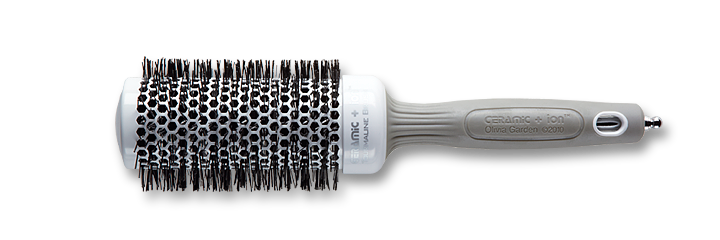 Hairbrush with bristle head and gray handle on a white background