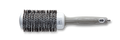 Hairbrush with bristle head and gray handle on a white background