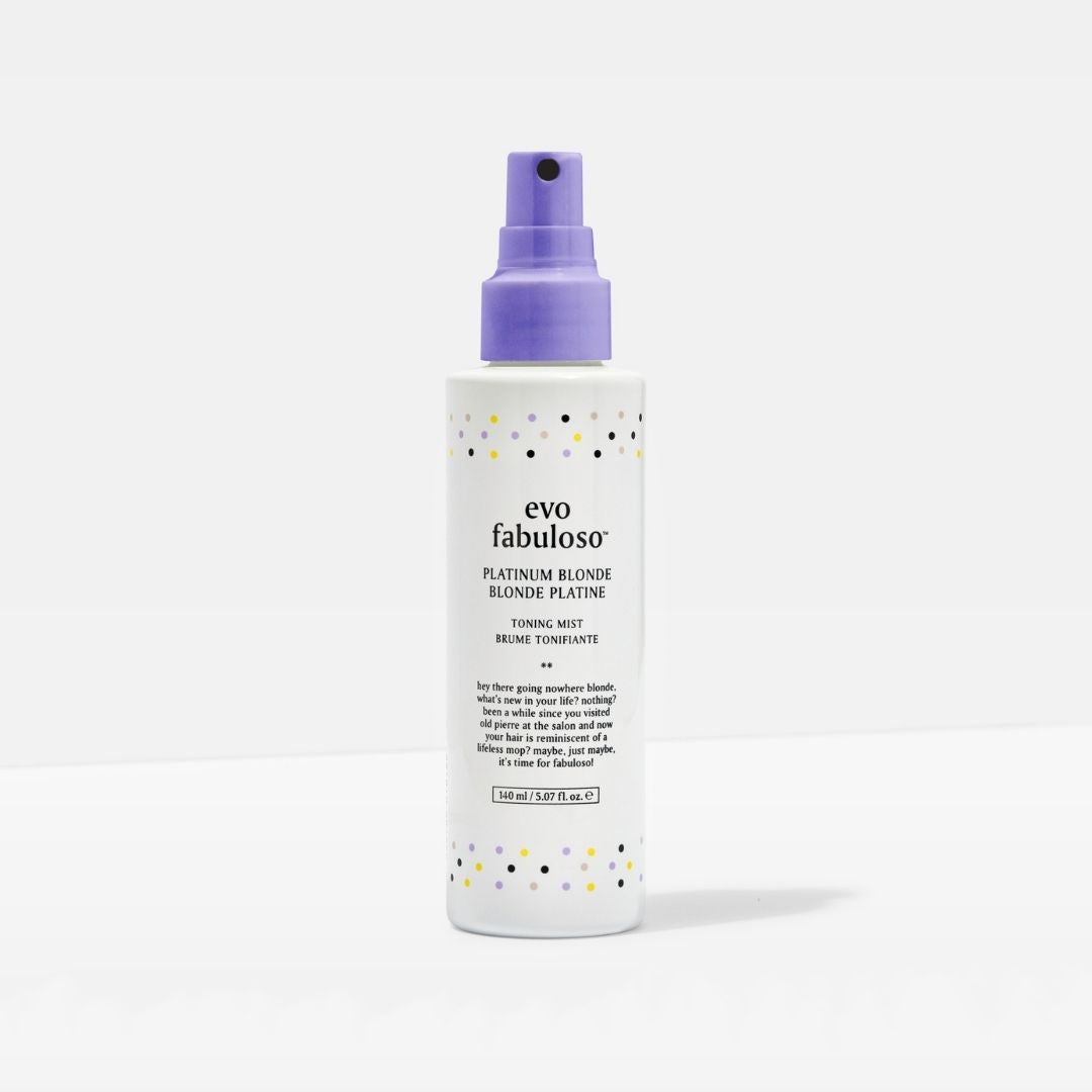 evo fabuloso platinum blonde toning mist bottle on a white background