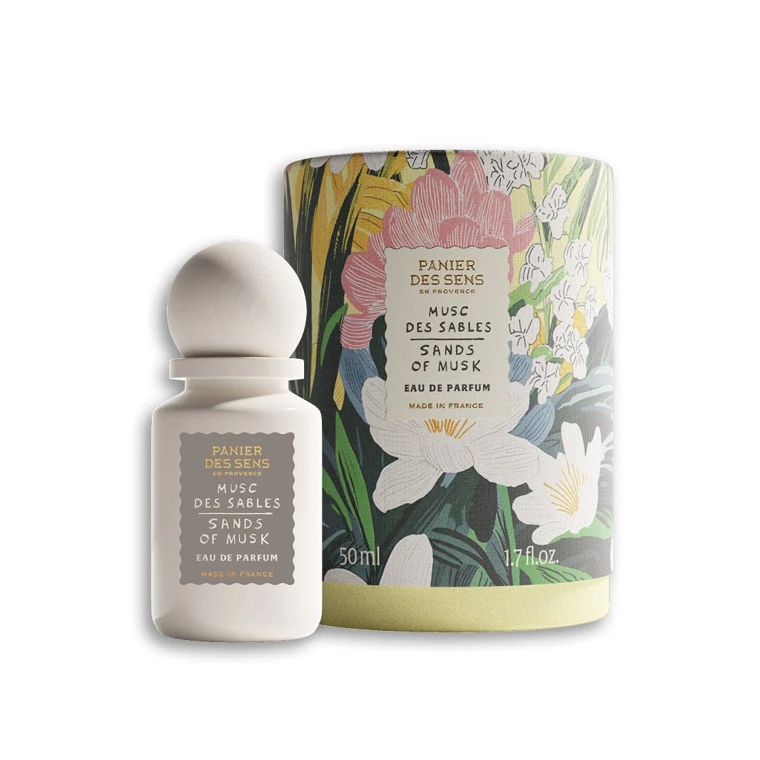 Panier des Sens eau de parfum bottle and packaging with floral design on a white background