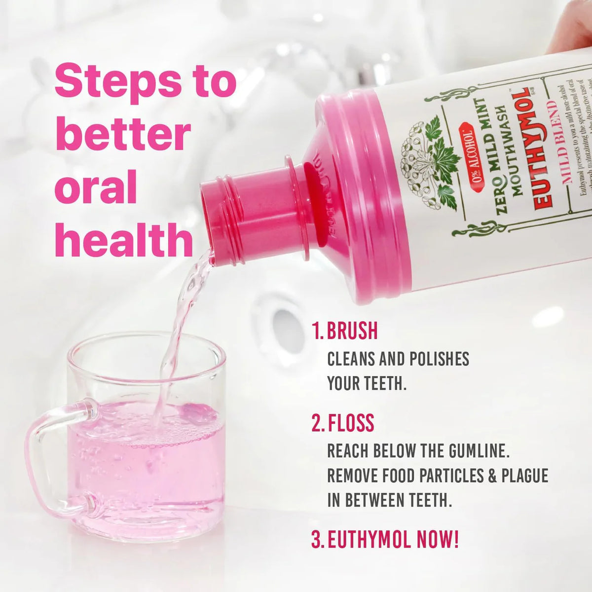 Euthymol Mouth Wash 500ml Icy Mint 0% Alcohol
