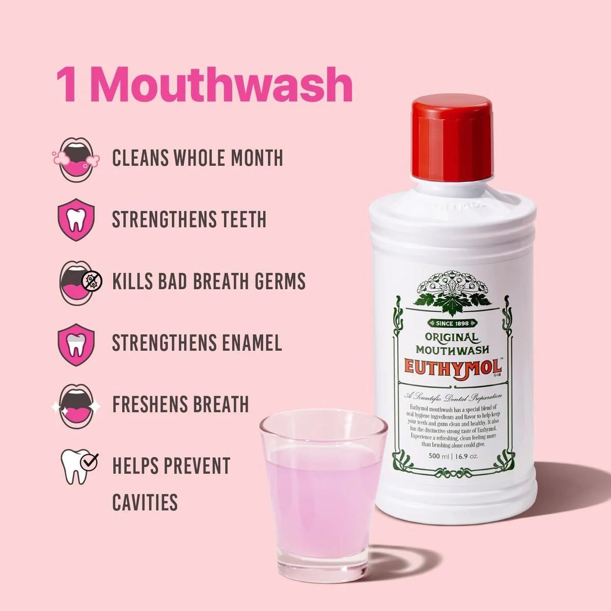 Euthymol Mouth Wash 500ml Icy Mint 0% Alcohol