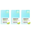 Three packages of Humantra with lime slices on a white background
