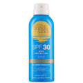 Blue spray bottle of Bondi Sands SPF 30 sunscreen mist on a white background