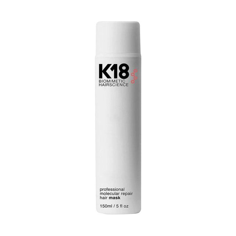 K18 hair mask bottle on a white background