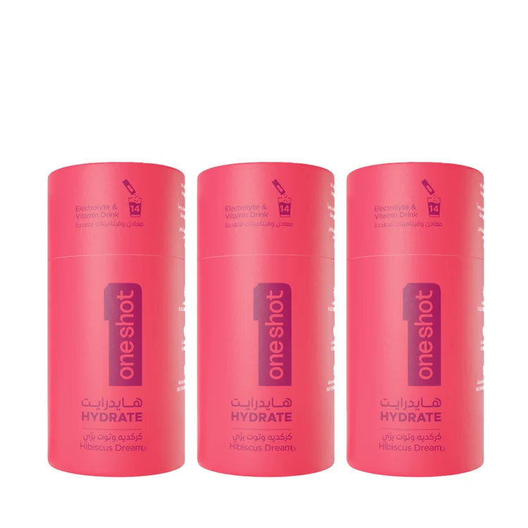 Oneshot Hydrate Electrolyte & Vitamin Drink Mix Hibiscus Dream 3 Pack Set