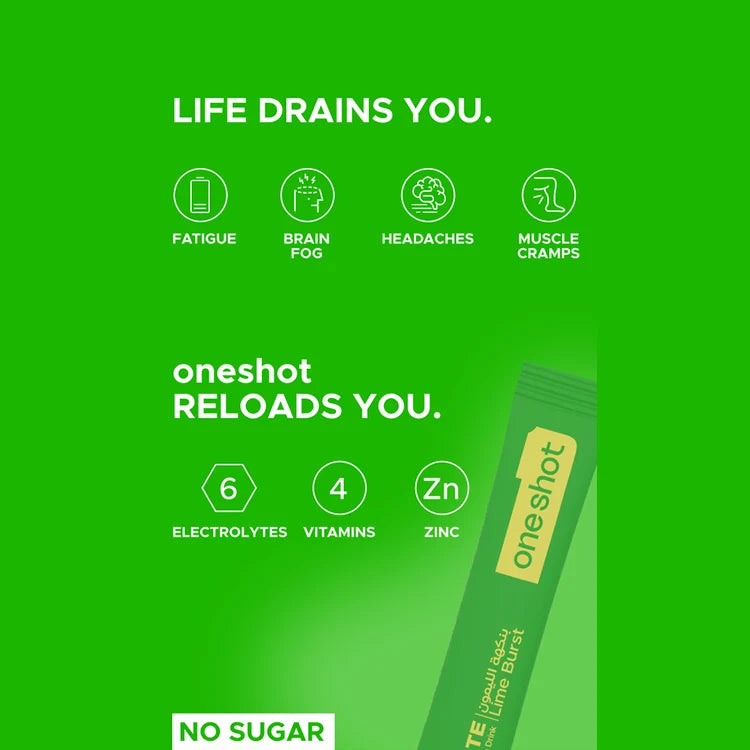 Oneshot Hydrate Electrolyte & Vitamin Drink Mix Lime Burst (14 Sticks)