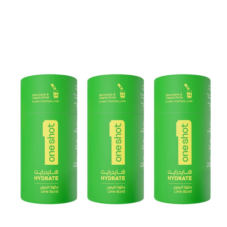 Oneshot Hydrate Electrolyte & Vitamin Drink Mix Lime Burst 3 Pack Set