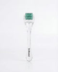A clear plastic derma pen with a green and white roller head, featuring the black printed brand name 'Dr.Glowed' on the handle, set against a clean white background.