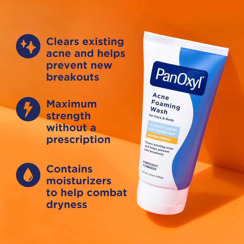 PanOxyl Acne Foaming Wash Benzoyl Peroxide 10% Maximum Strength Antimicrobial