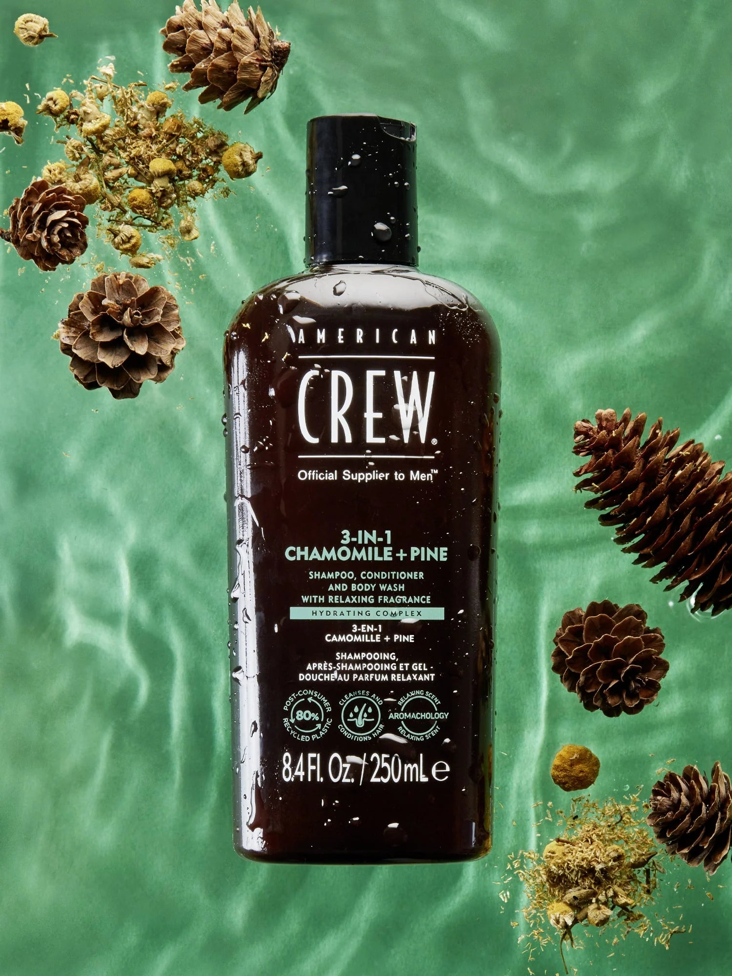 American Crew 3-in-1 chamomile + pine shampoo conditioner and body wash 250ml
