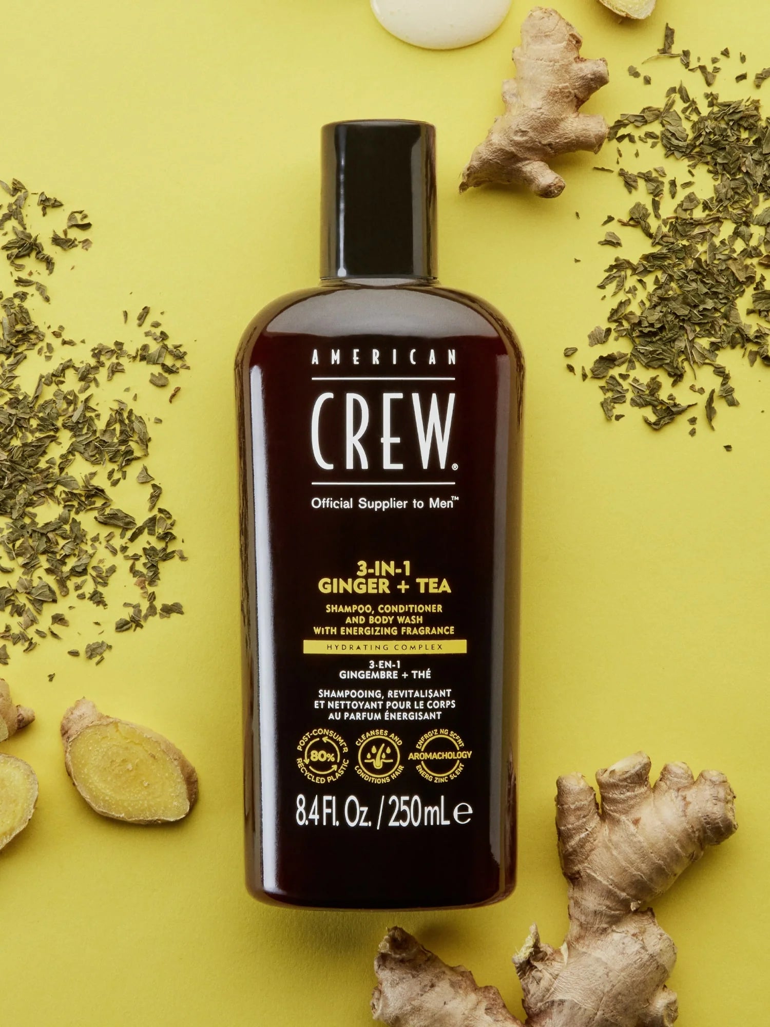 American Crew 3‑in‑1 Ginger + Tea Shampoo, Conditioner & Body Wash 250 ml