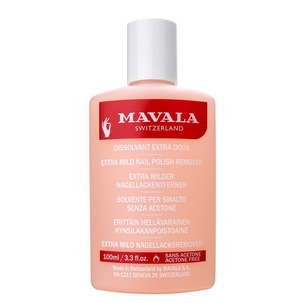 Mavala nail polish remover bottle on a white background