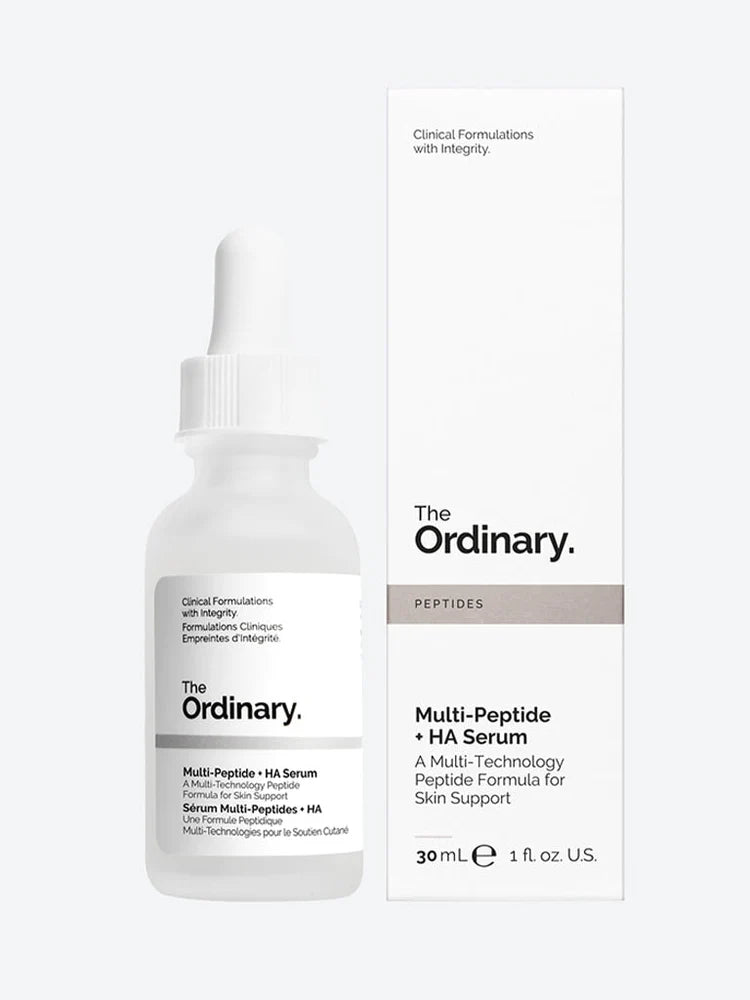 The Ordinary Multi-Peptide + HA Serum bottle and packaging on a white background