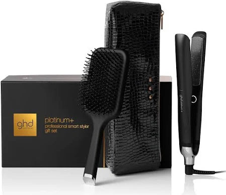 CHD Professional Smart Styler gift set with paddle brush, hair straightener, and case on a white background.