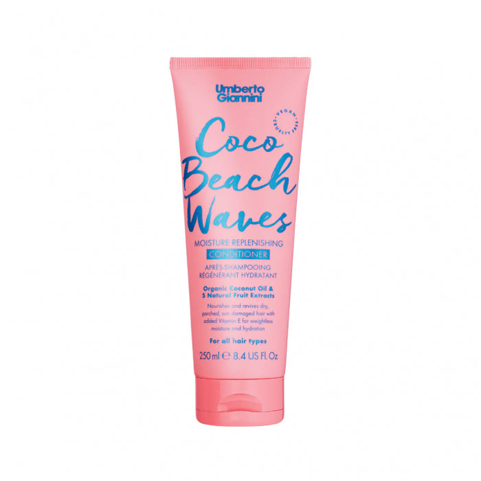 Pink tube of Umberto Gianni Coco Beach Waves hair product on a white background