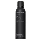 Black hair spray bottle labeled 'Living Proof' on a white background