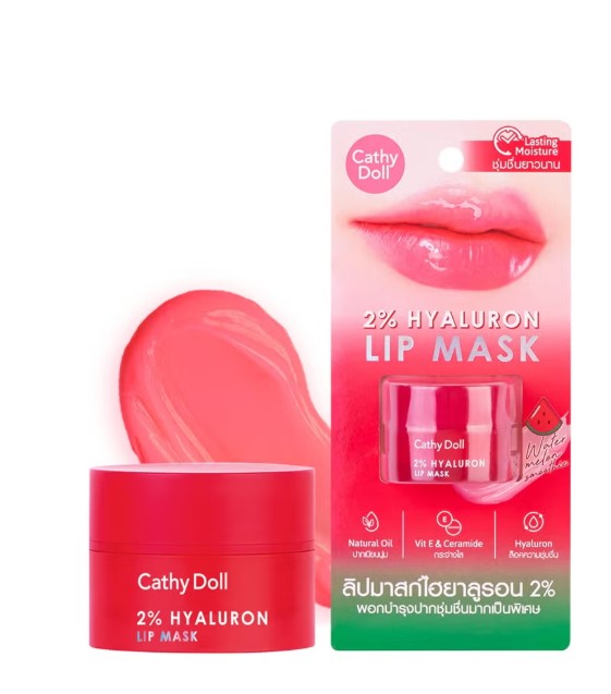 Cathy Doll 2% Hyaluron Lip Mask with packaging on a white background